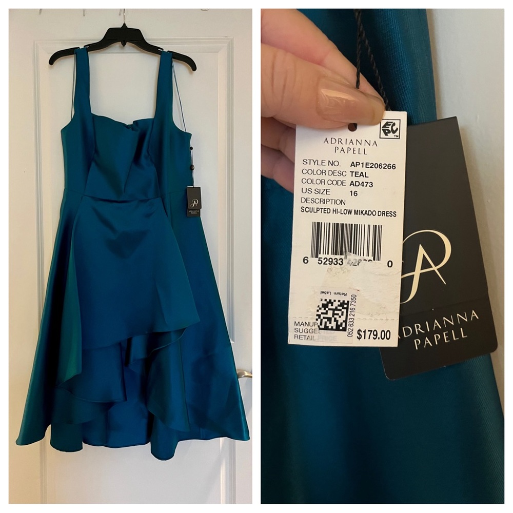 NWT Adriana Papell Hi-Lo Cocktail Dress Teal Size 16